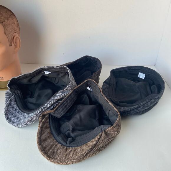 4 Newsboy Caps Hats Herringbone Hunting Driving Size 7 1/2, 60 - Picture 6 of 16